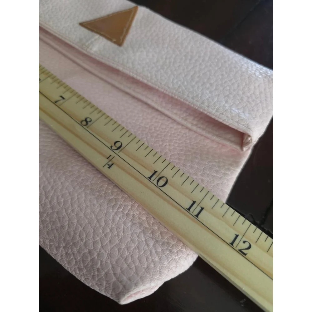 Women's Pastel Pink Pebble Faux Leather Foldover Clutch Brown Geo Accent Summer